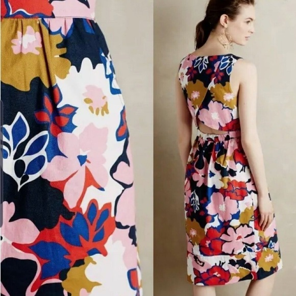 Anthropologie Whit Two Petalprint Cross-Back Dress Multi Tiki Floral sz 0P - Picture 2 of 10